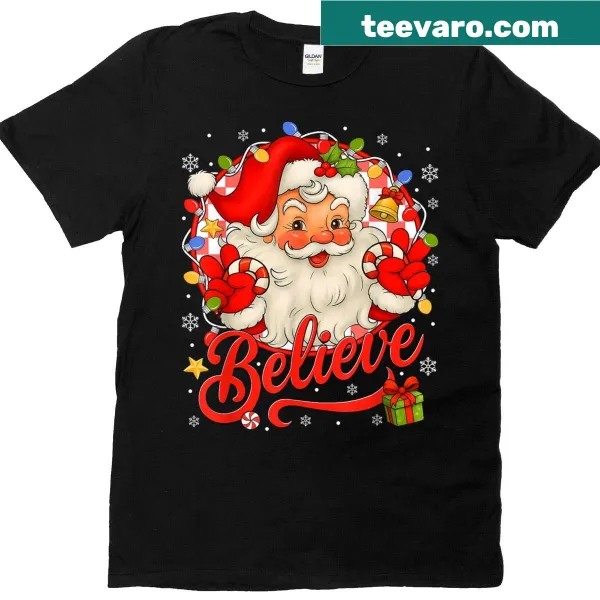Vintage Santa Claus T-shirt with the message 'Believe'