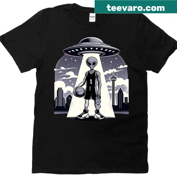 Shirt featuring an illustration of an alien with its mask off