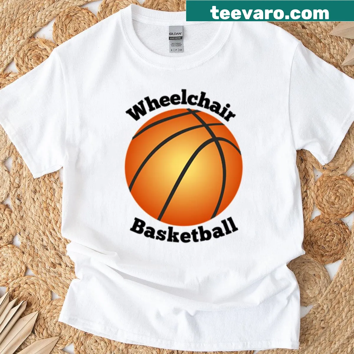 Graphic of a wheelchair basketball player in action — on a men's t-shirt