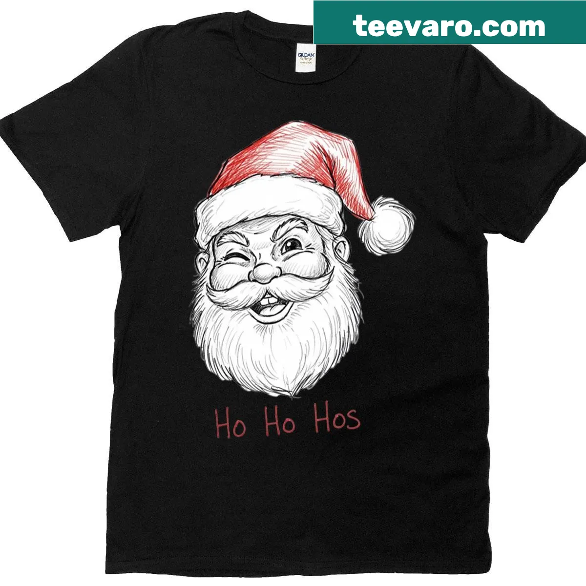 Whimsical Santa sketch giving a wink on a fun Christmas t-shirt — on a men's t-shirt