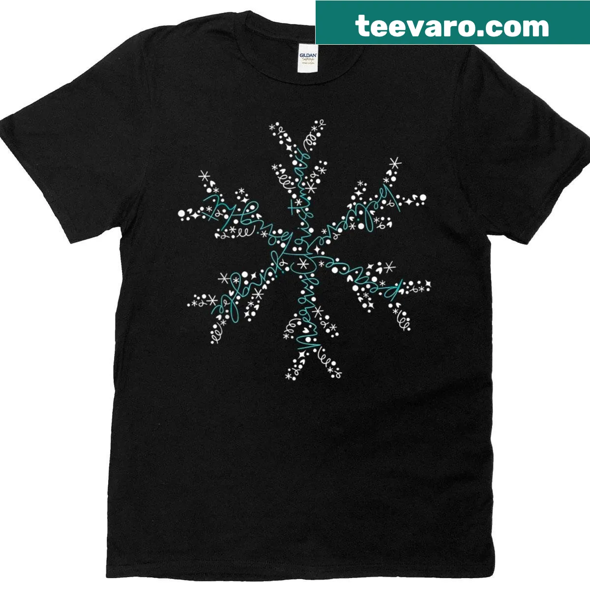 Matching family t-shirt with snowflake design — on a men's t-shirt