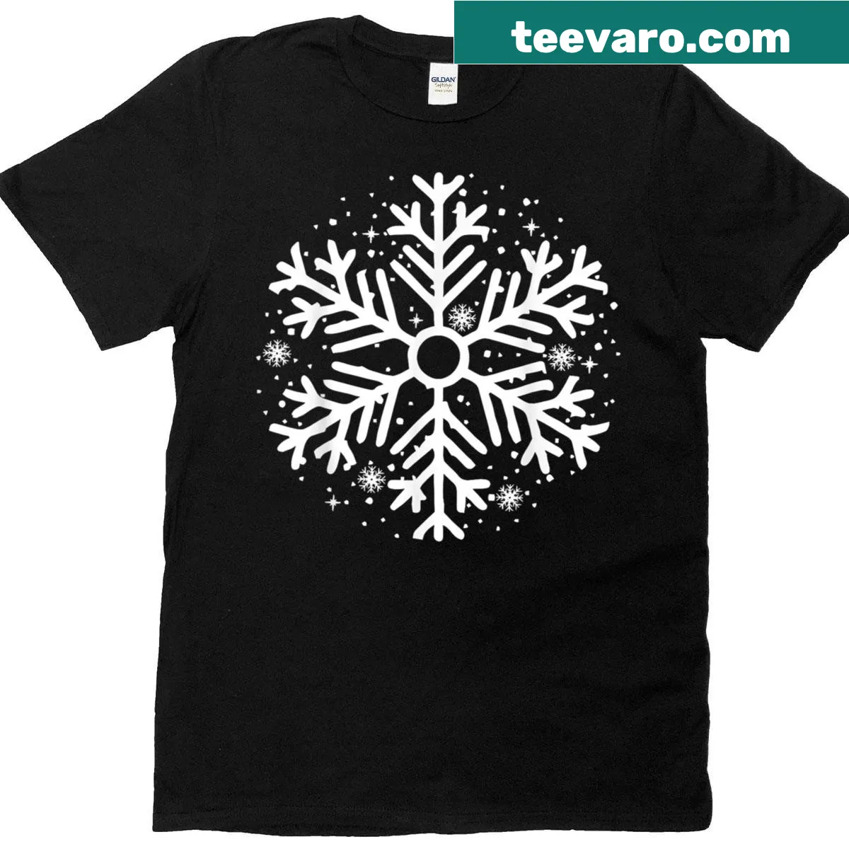 Illustrated snowflake design for matching couples family t-shirt — on a men's t-shirt