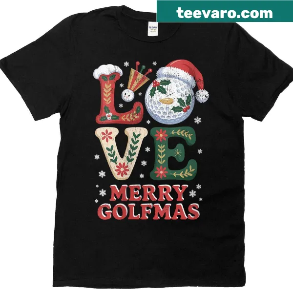 Funny Christmas golf shirt with Santa hat and golf-themed graphics