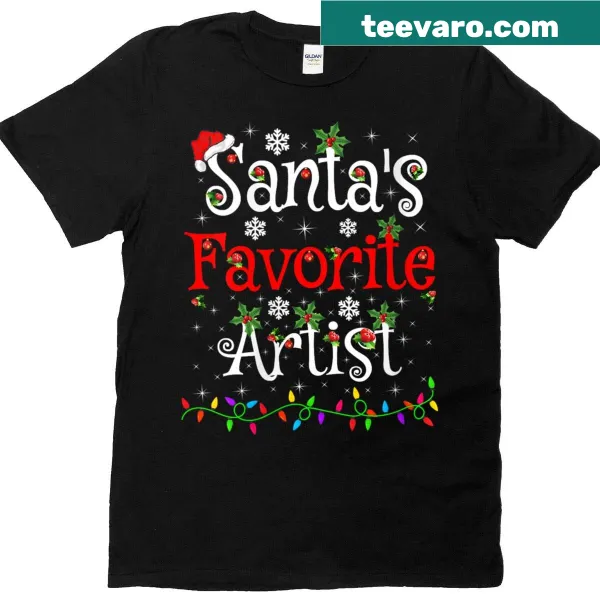 Christmas t-shirt featuring Santa as favorite artist with lights