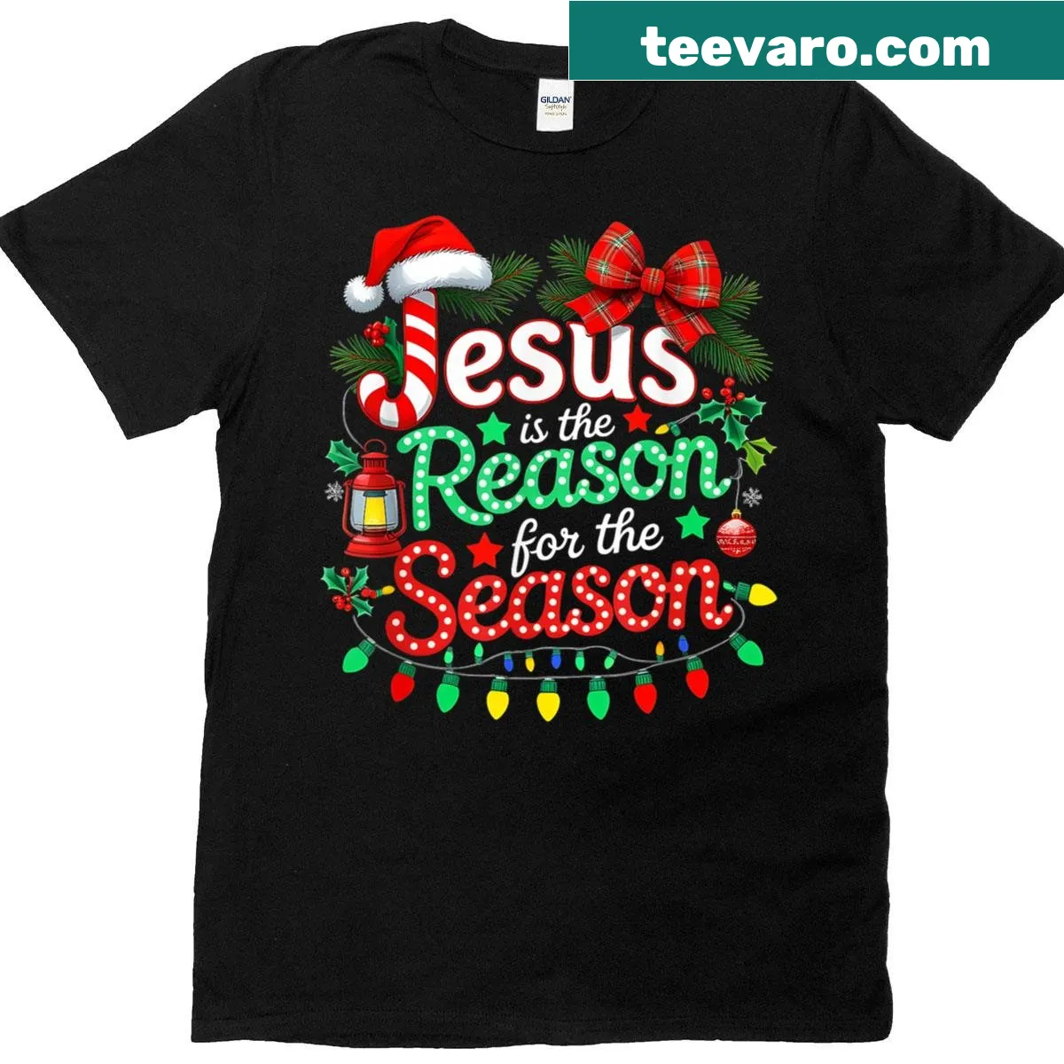 T-shirt with Christian message 'Jesus Is The Reason For Season' for Christmas — on a men's t-shirt
