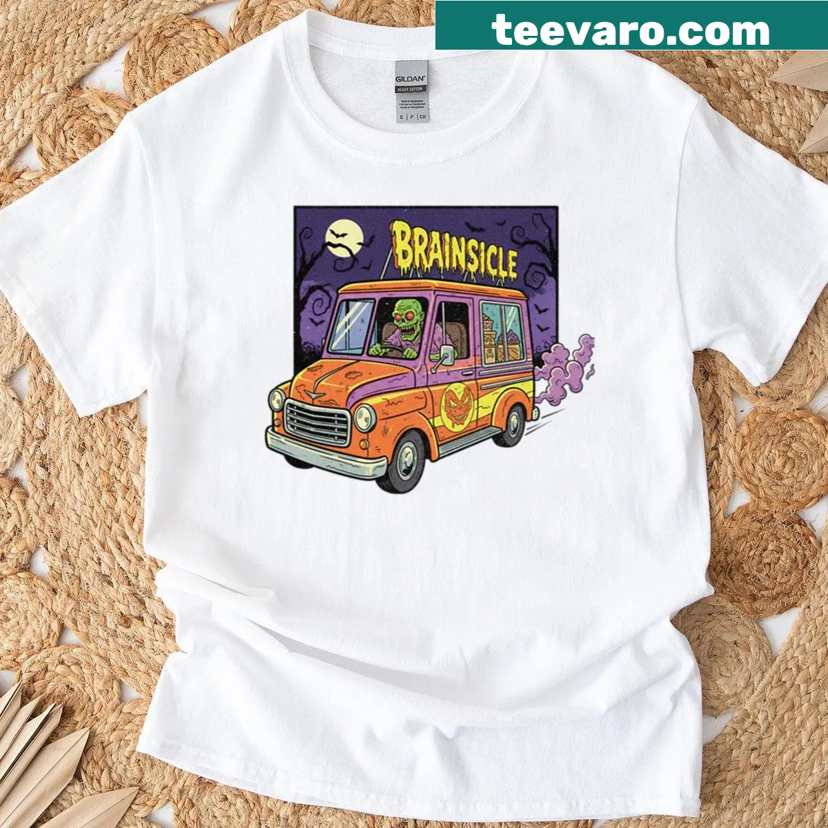 Zombie ice cream truck T-shirt — on a men's t-shirt