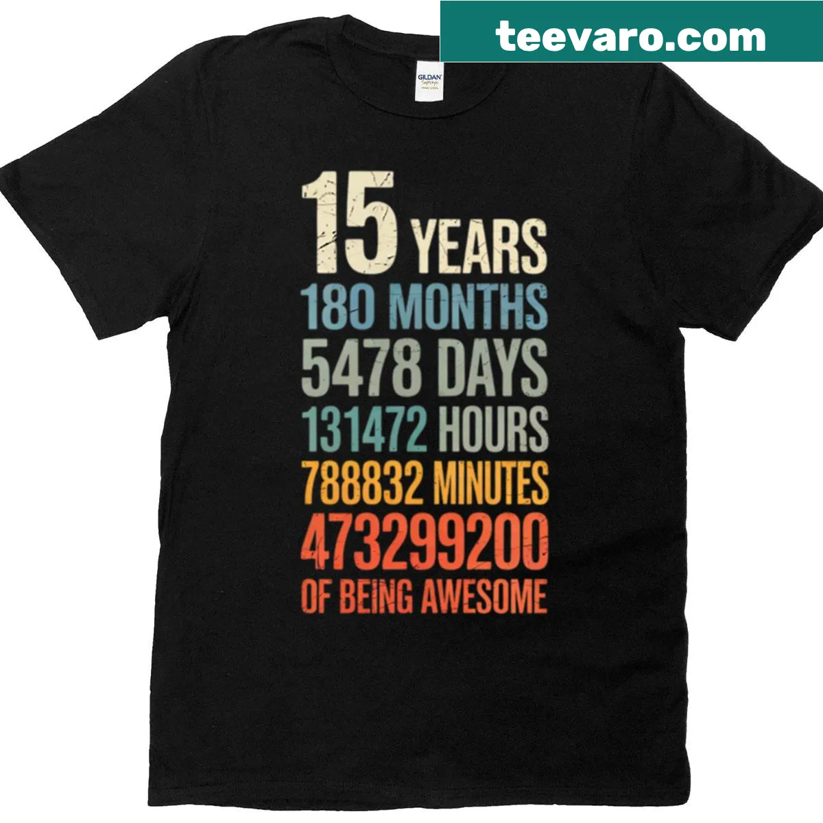 15th birthday T-shirt with celebratory graphics — on a men's t-shirt