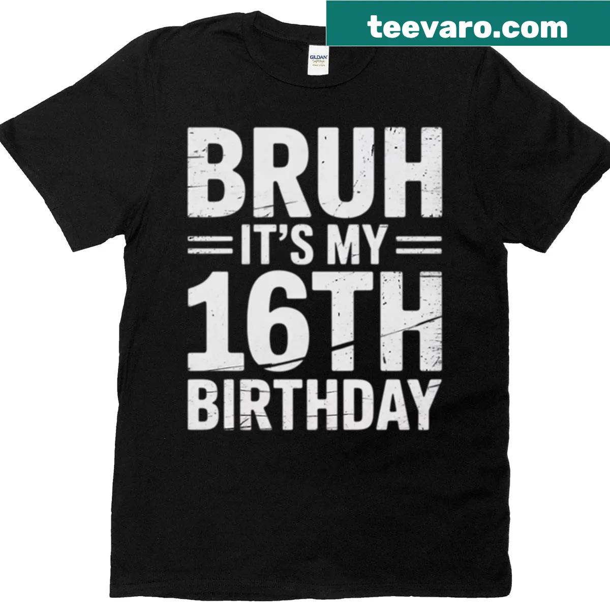 Funny 16th birthday t-shirt with playful text design — on a men's t-shirt