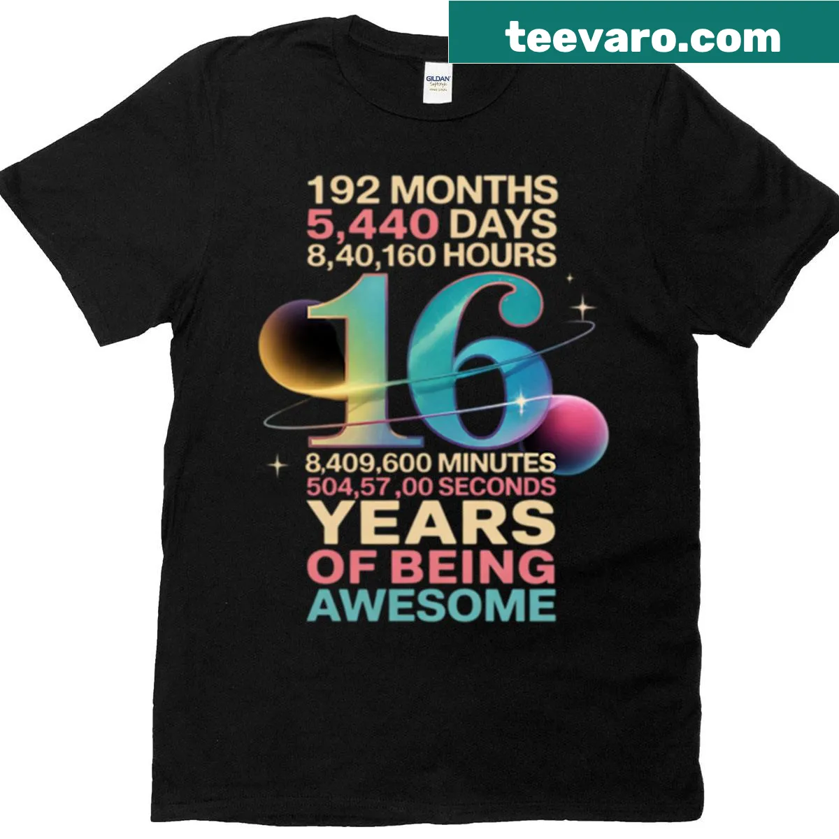 T-shirt featuring bold typography celebrating a 16th birthday — on a men's t-shirt