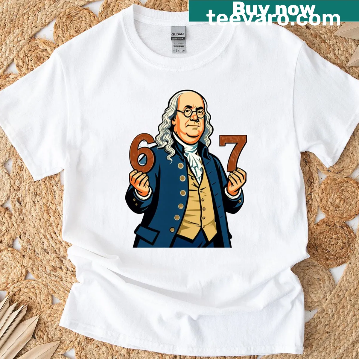 T-shirt honoring Ben Franklin and the year 1776 with bold typography — on a men's t-shirt