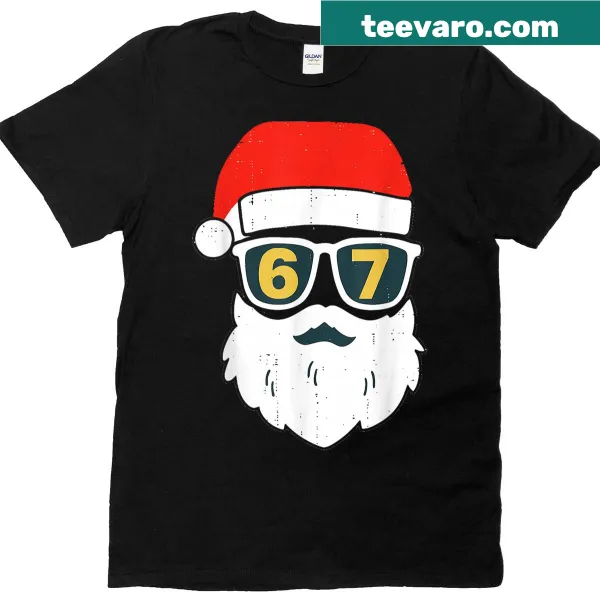Funny Santa face cartoon design on a Christmas T-shirt
