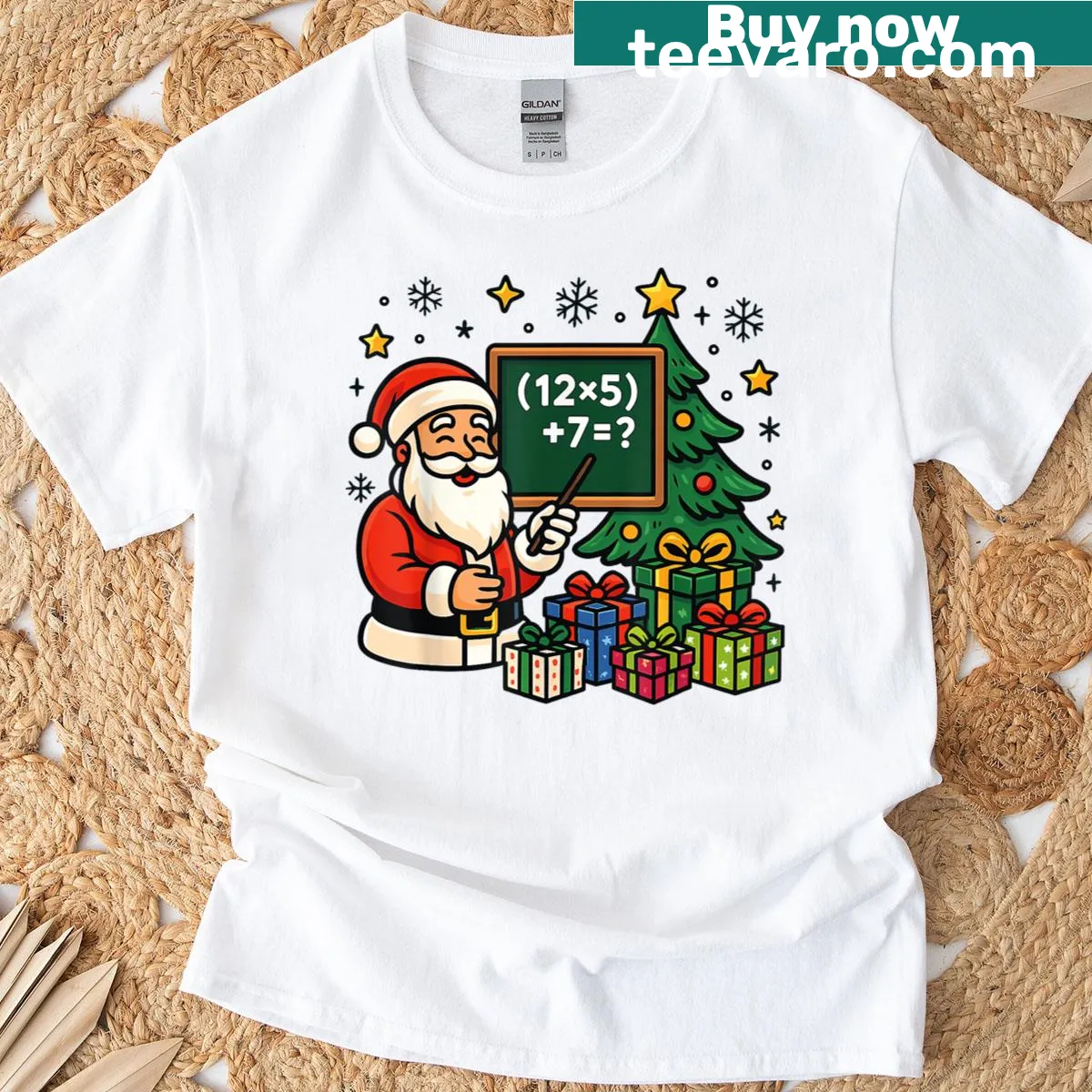 T-shirt with Santa and math humor related to '67' and Christmas — on a men's t-shirt