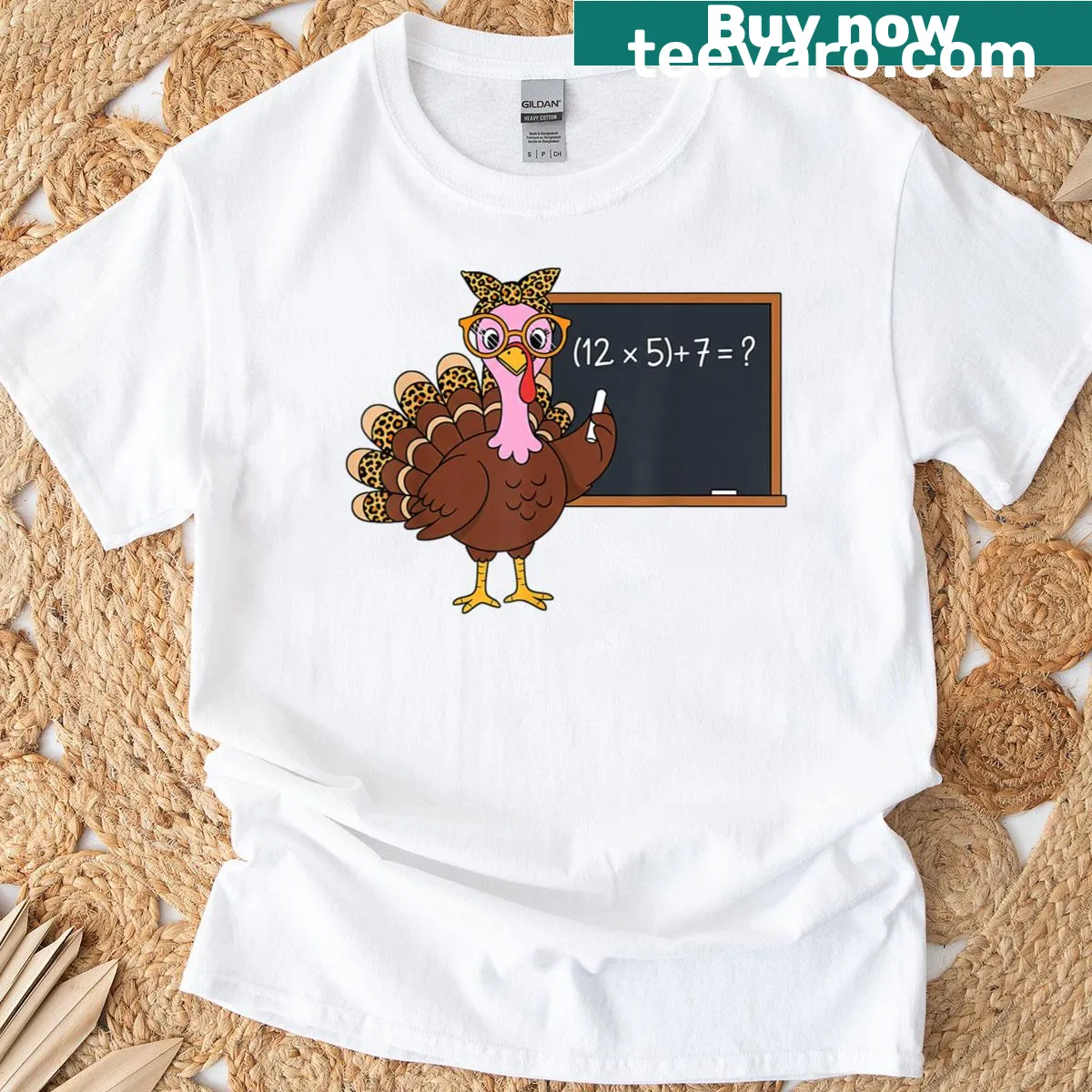 Funny Thanksgiving shirt for teachers featuring a cartoon turkey and meme text — on a men's t-shirt