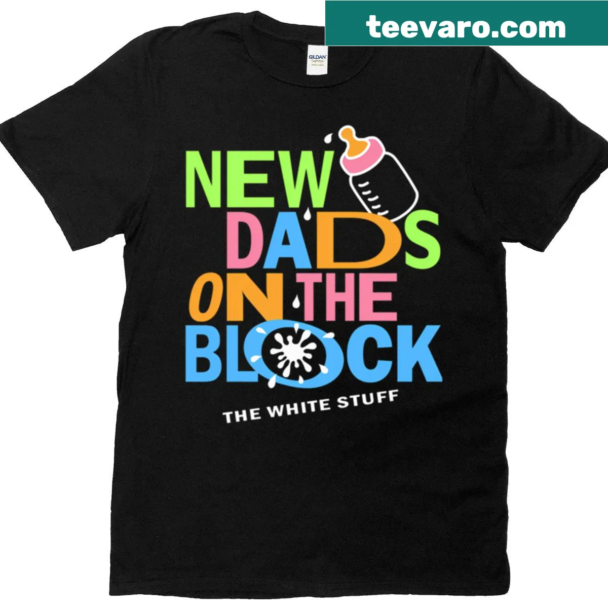 Vintage-inspired T-shirt for new dads featuring playful 80s pop graphics — on a men's t-shirt