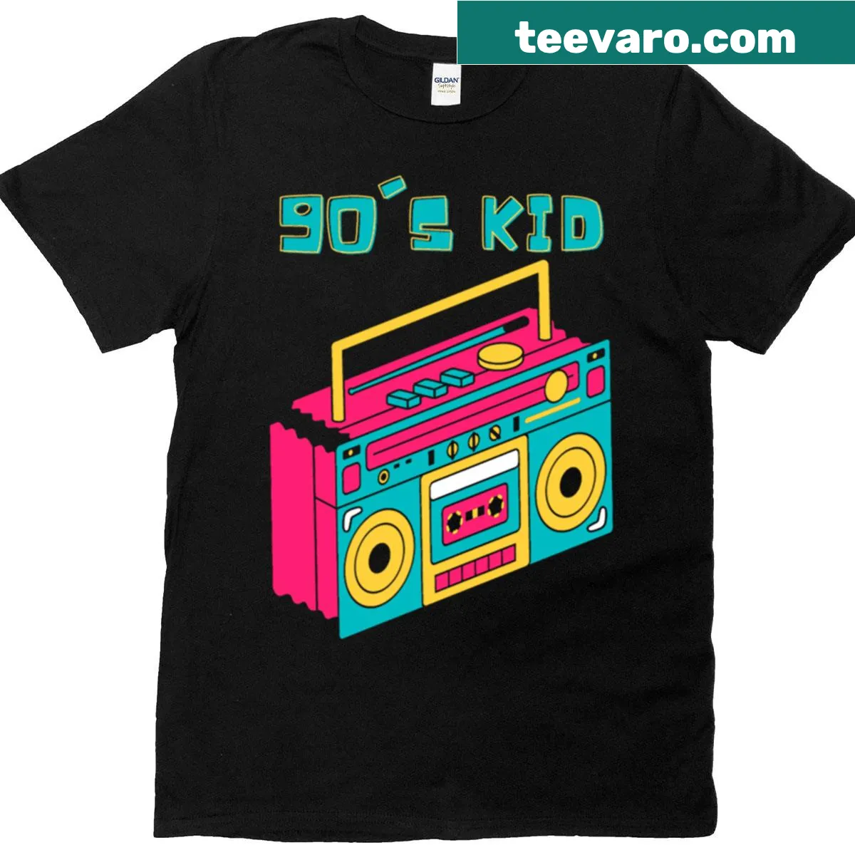 Nostalgic T-shirt with a retro boom box illustration — on a men's t-shirt