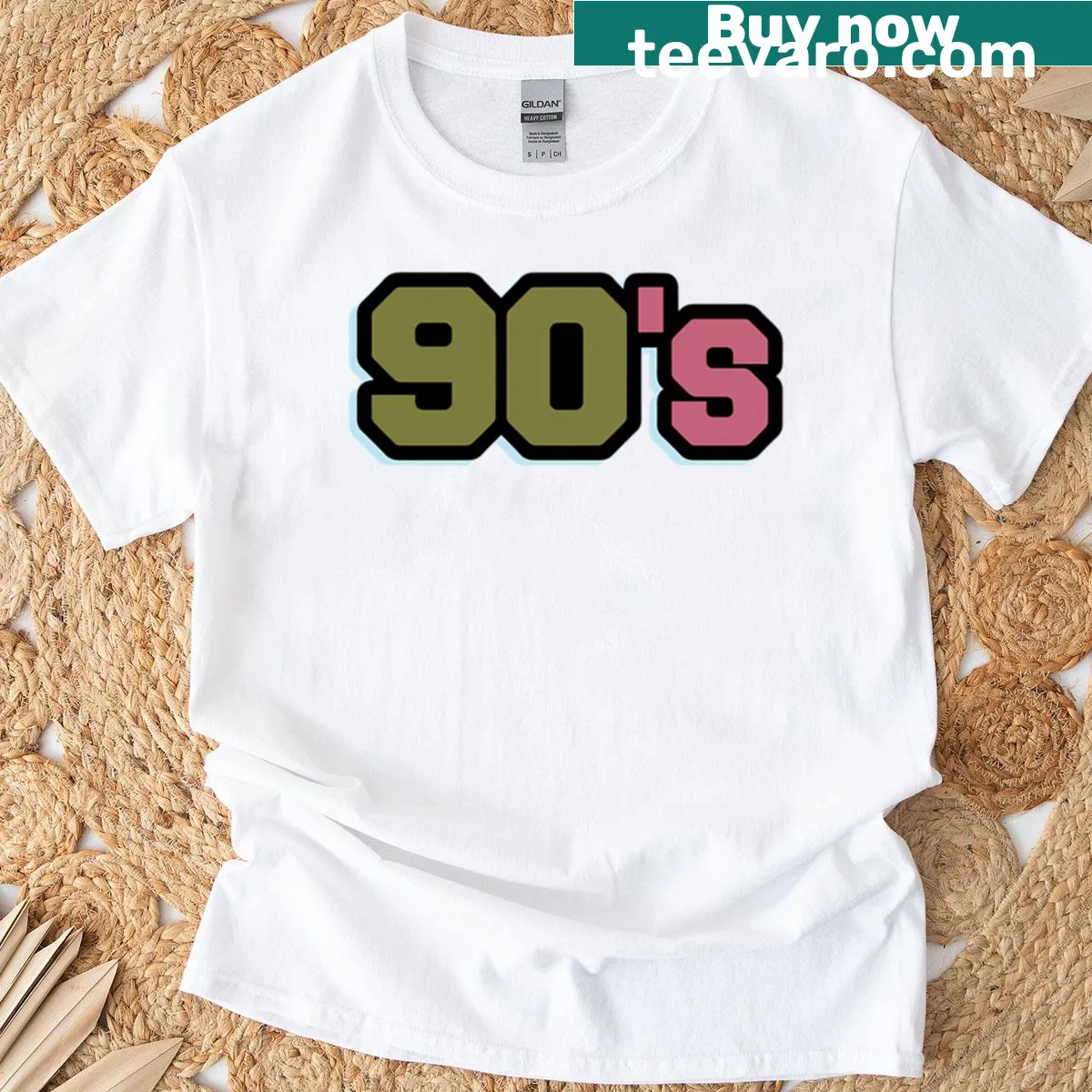 Vintage-style shirt celebrating iconic 90s outfits — on a men's t-shirt