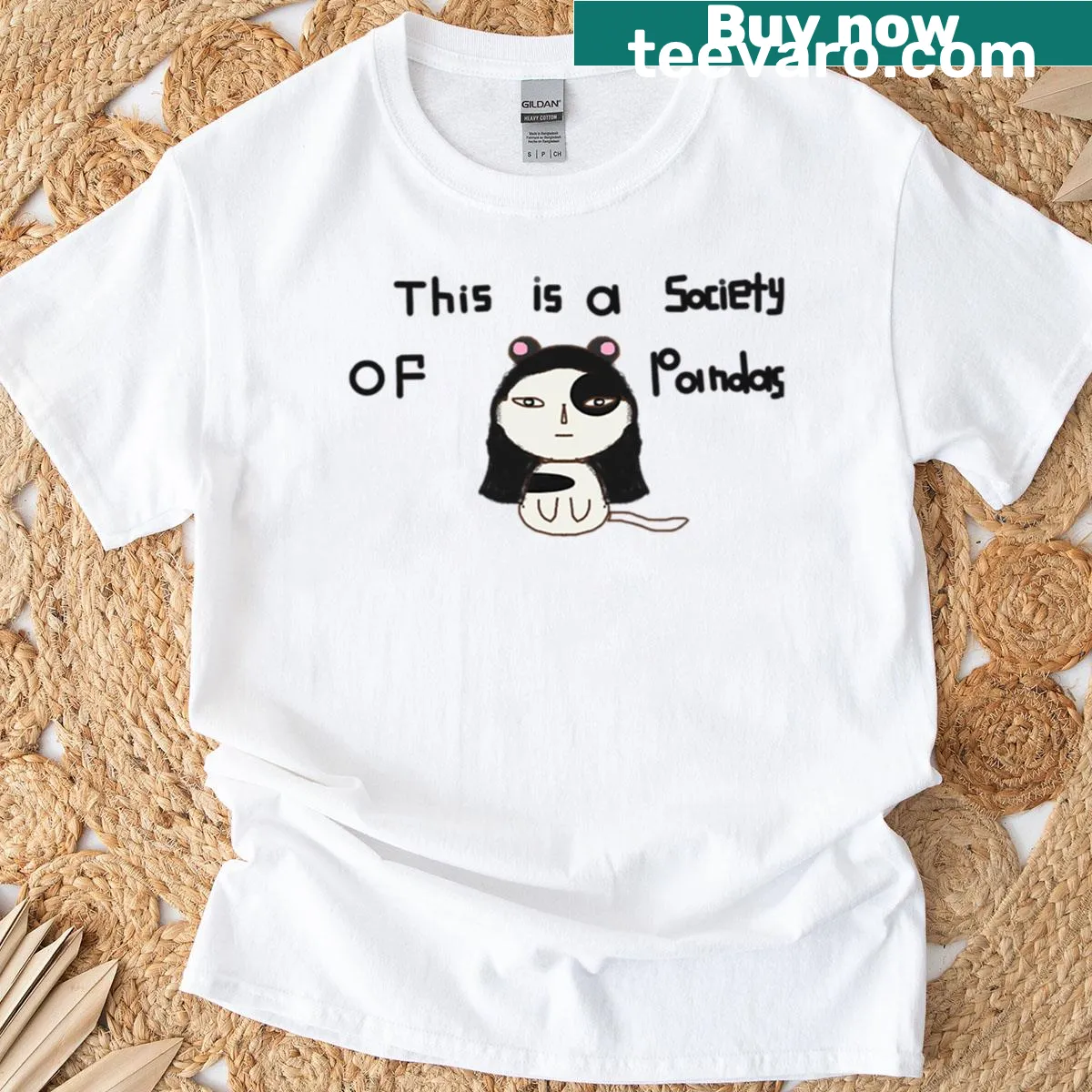 Illustration of a gathering of pandas on a T-shirt — on a men's t-shirt