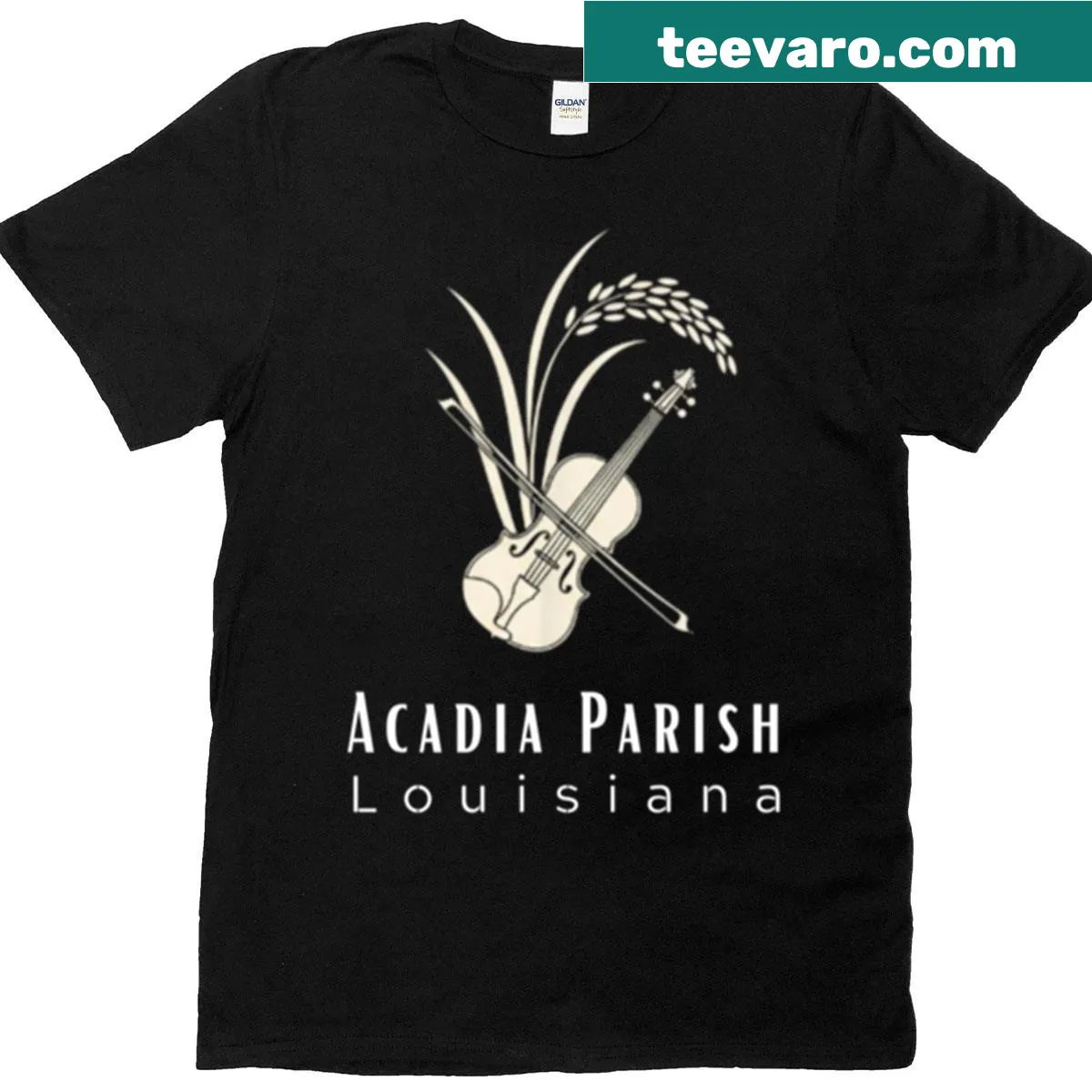 T-shirt celebrating Acadia Parish, Louisiana, with cultural design — on a men's t-shirt