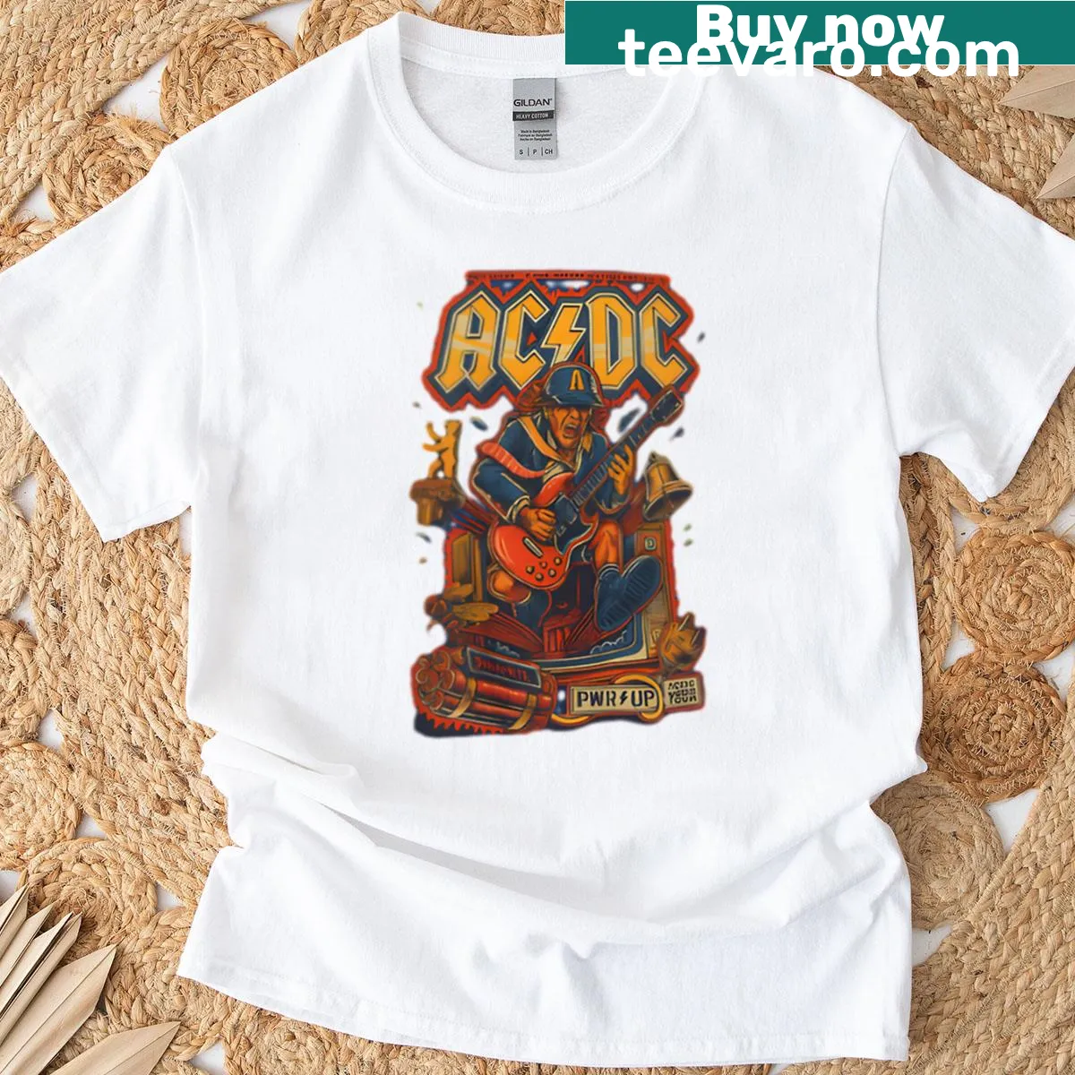 Acdc inspired rock band graphic t-shirt — on a men's t-shirt