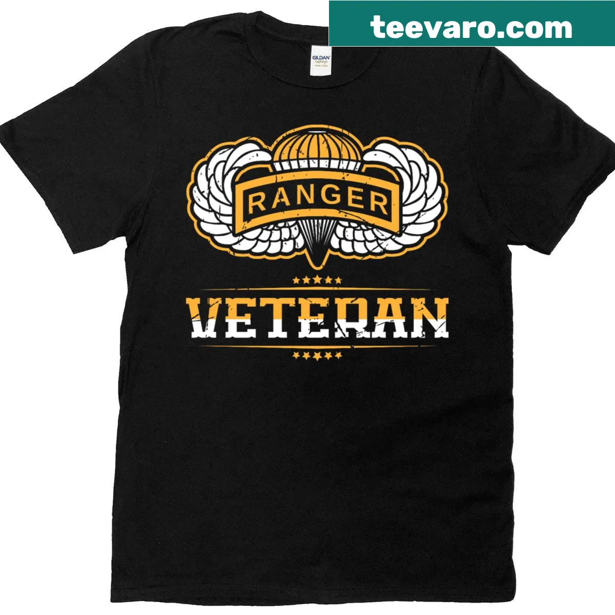 Patriotic t-shirt for Airborne Ranger veterans — on a men's t-shirt
