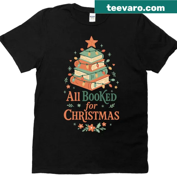 Christmas shirt with a book tree illustration