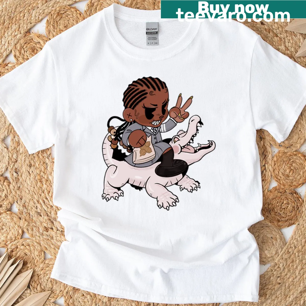 Cartoon alligator princess graphic t-shirt for kids. — on a men's t-shirt