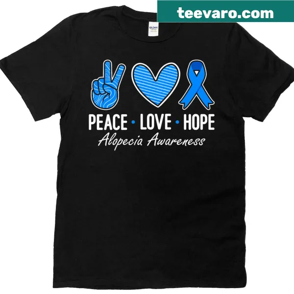 Alopecia awareness t-shirt with blue ribbon and supportive text