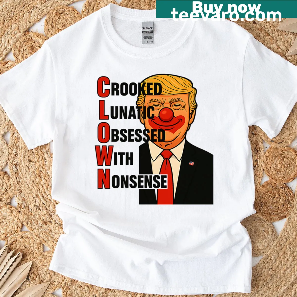 Bold statement t-shirt featuring anti-Trump text in striking typography — on a men's t-shirt