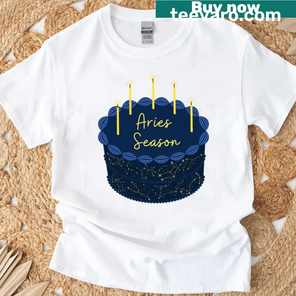 Cute T-shirt featuring an Aries birthday cake design for kids
