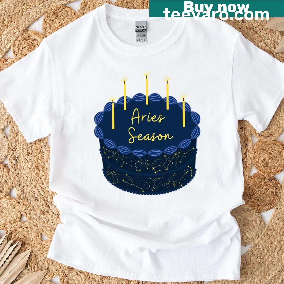 Cute T-shirt featuring an Aries birthday cake design for kids — on a men's t-shirt