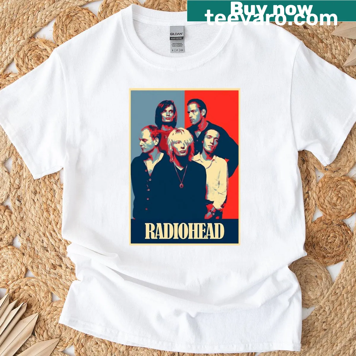Artistic tribute design for Radiohead band on a t-shirt — on a men's t-shirt