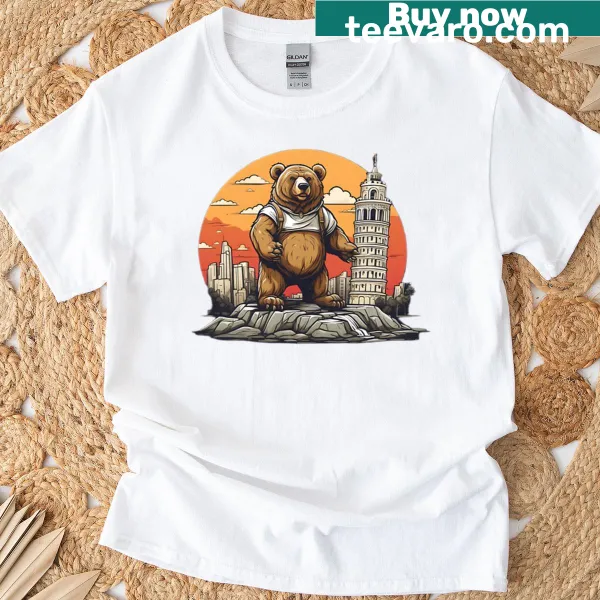 Realistic T-shirt featuring a bear in front of the Leaning Tower