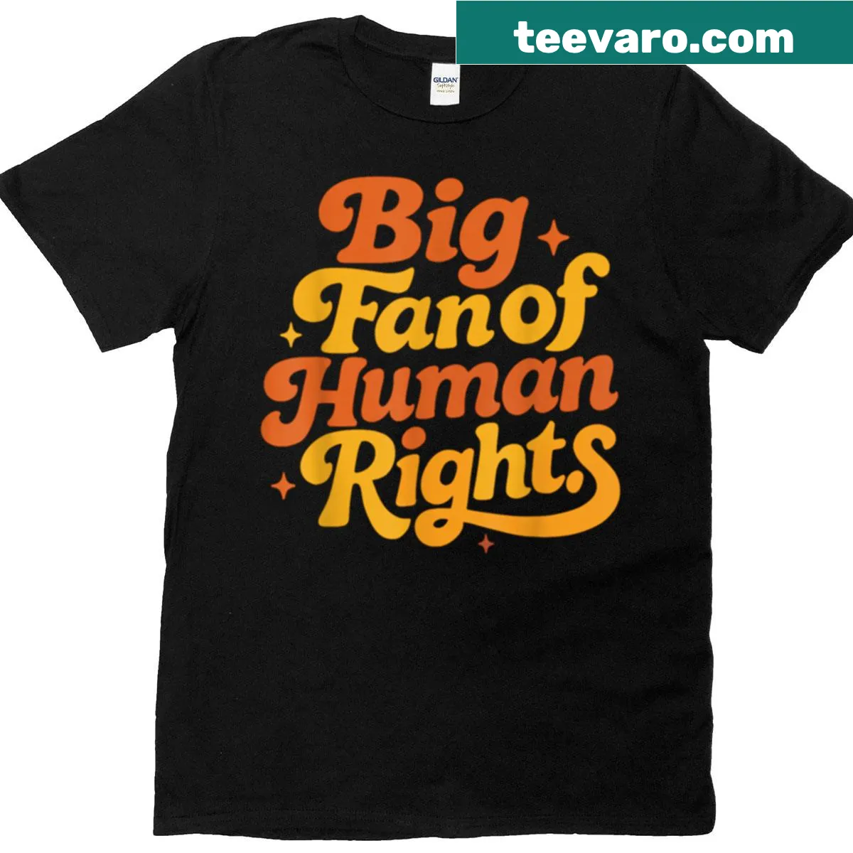 Retro T-shirt with 'Big Fan of Human Rights' and sunset design — on a men's t-shirt