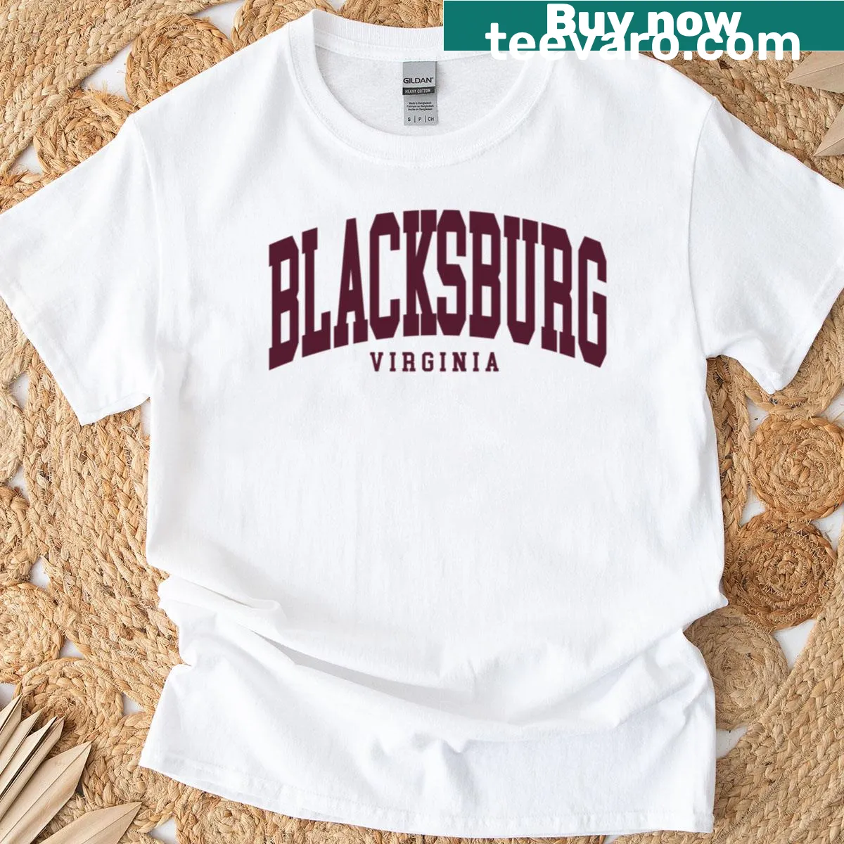 Curved typography design representing Blacksburg, VA — on a men's t-shirt