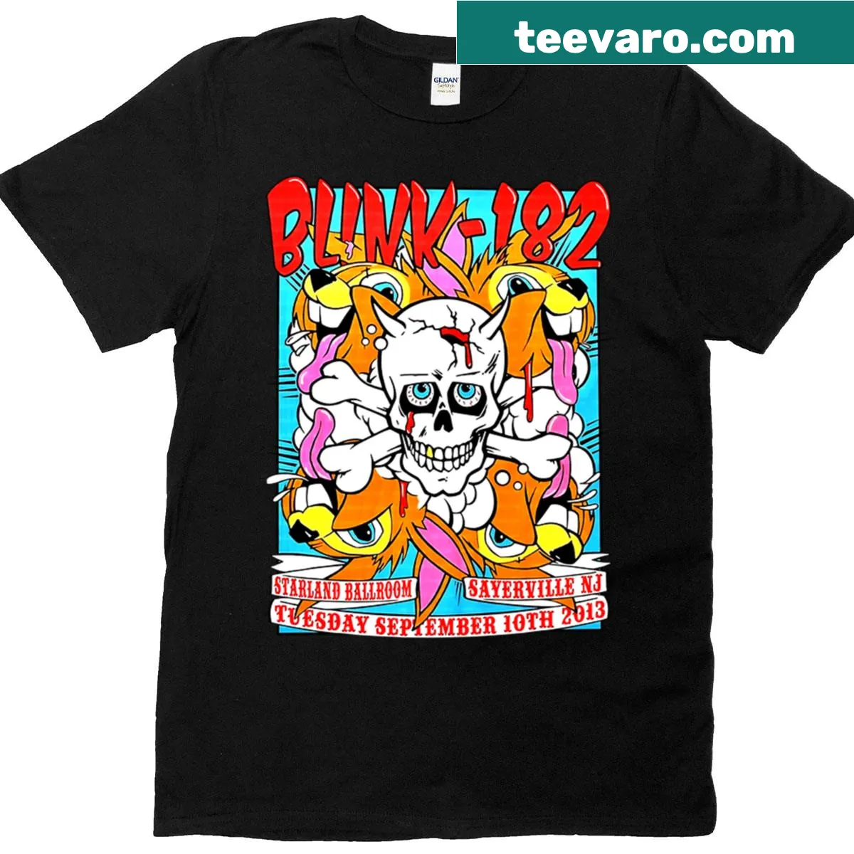 Cartoon design of Blink 182 on T-shirt — on a men's t-shirt