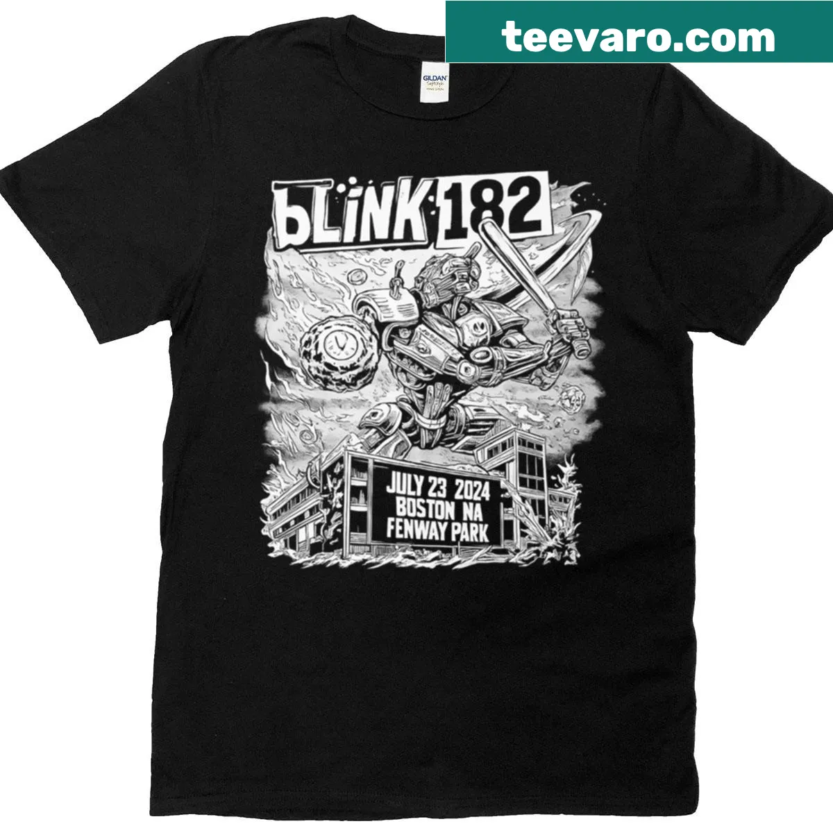Artistic t-shirt featuring Blink 182 design — on a men's t-shirt