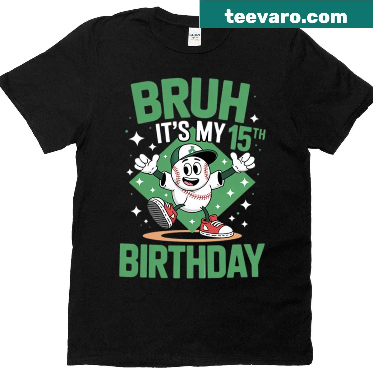 Funny birthday T-shirt for a 15-year-old baseball player — on a men's t-shirt
