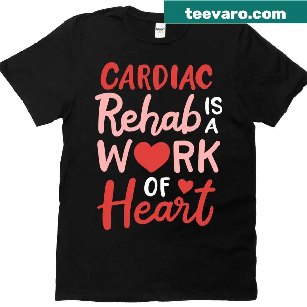 Anatomical heart graphic with text about cardiac rehab on a shirt