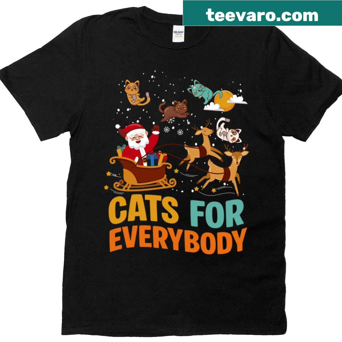 Santa surrounded by cats for a Christmas celebration design — on a men's t-shirt