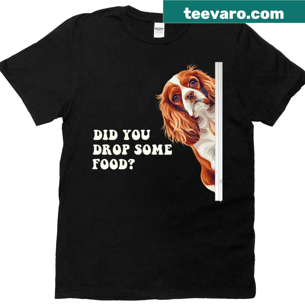 Funny shirt featuring illustration of Cavalier King Charles Spaniel — on a men's t-shirt