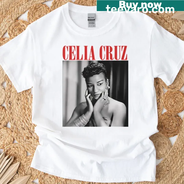 Tribute t-shirt featuring Celia Cruz's iconic imagery