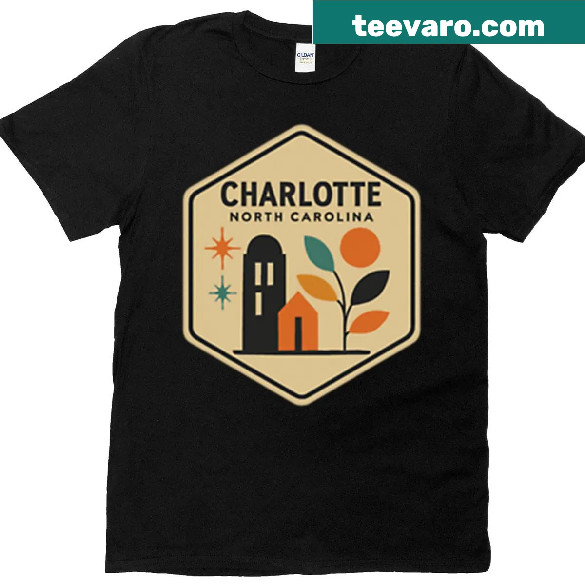 Typography T-shirt representing Charlotte North Carolina — on a men's t-shirt