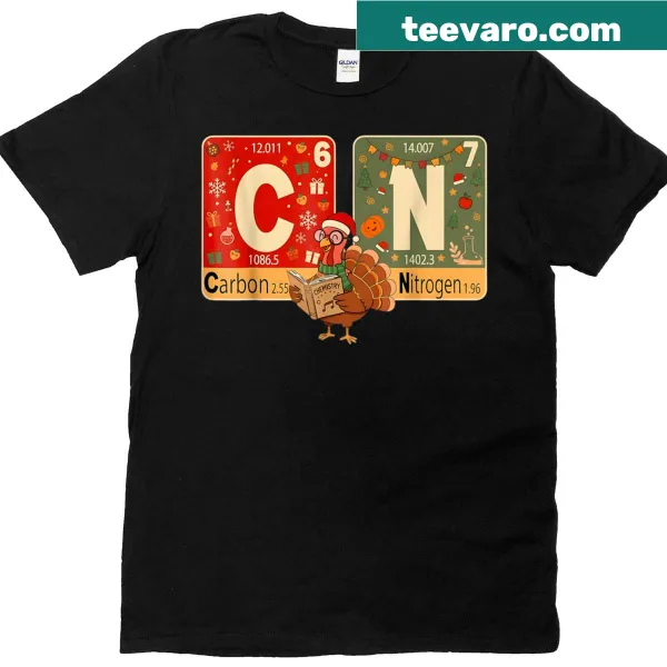 Chemistry-themed Christmas T-shirt with turkey and periodic table