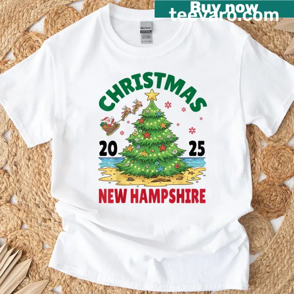Whimsical Santa with reindeer on a New Hampshire beach illustration