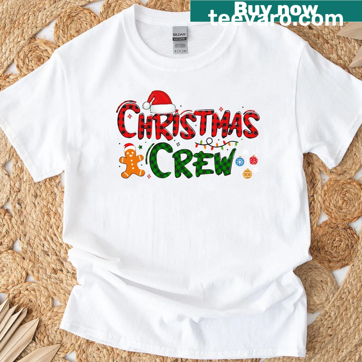 Illustrated Santa family celebration graphic on Christmas t-shirt — on a men's t-shirt