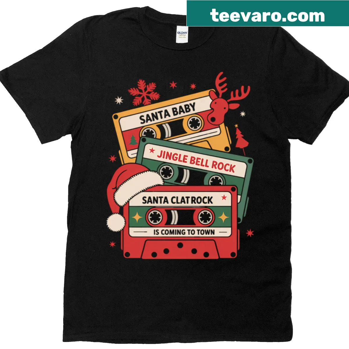 Retro Christmas t-shirt for music lovers featuring 80s and 90s themes — on a men's t-shirt