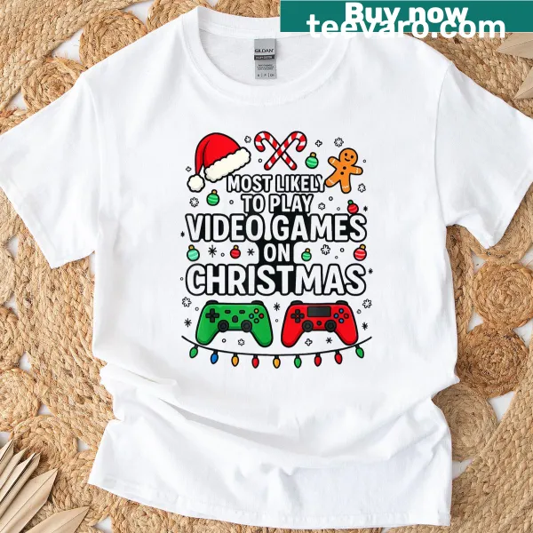 T-shirt combining Christmas themes with gaming elements for gamers.
