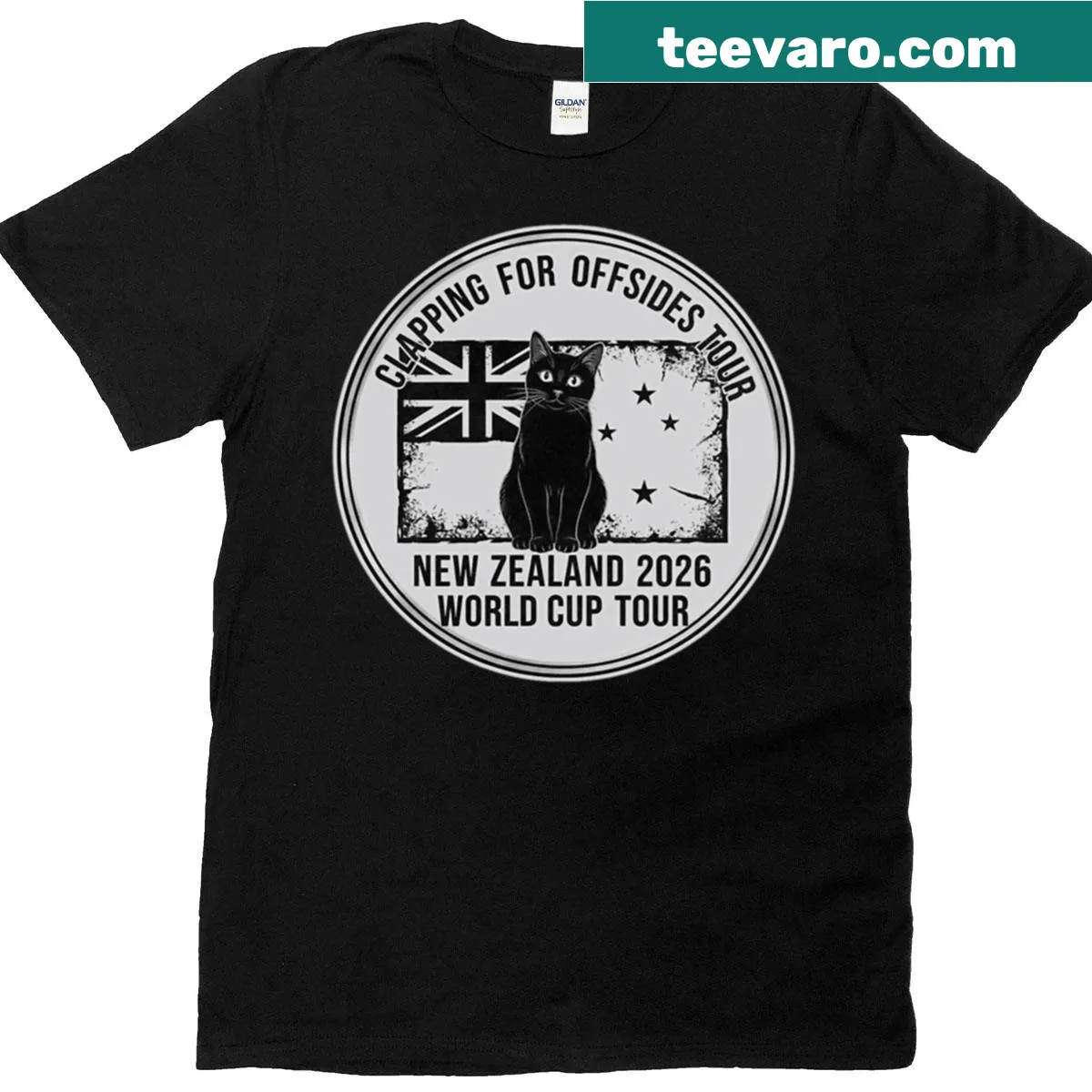 Playful graphic of a cheering crowd on a T-shirt — on a men's t-shirt