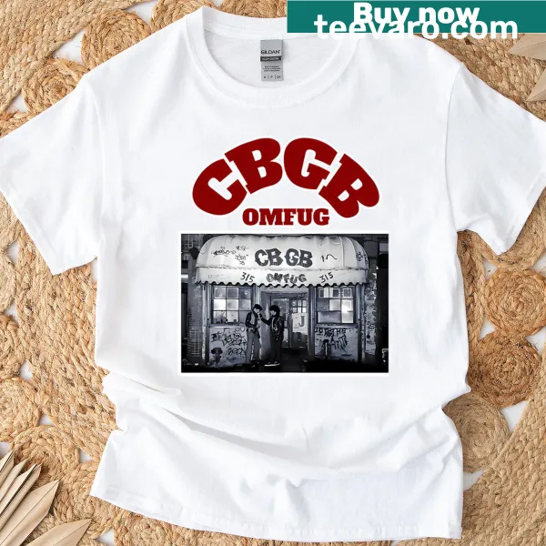 Vintage-style Omfug music logo graphic on a T-shirt