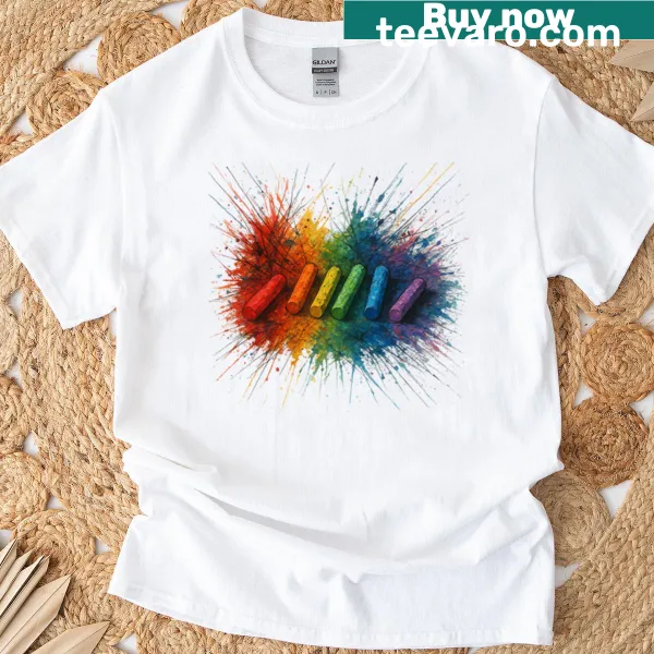 Abstract art t-shirt featuring a colorful explosion design